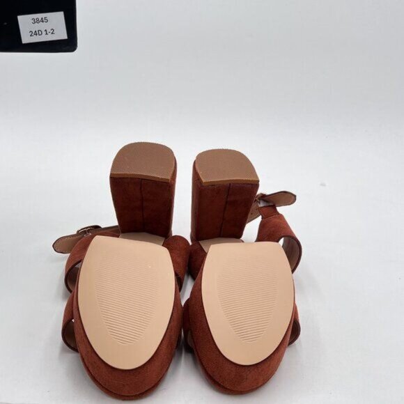 FOWT Brown Open Toe Platfrom Chunky Heel Slingbacks Buckle Wide Band Sandals - Picture 7 of 8